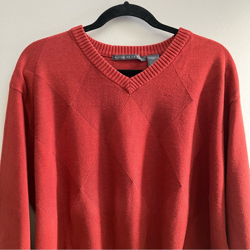 OSCAR DE LA RENTA 100% Cotton Sweater Men’s Size XXL Orange V-Neck Long Sleeve